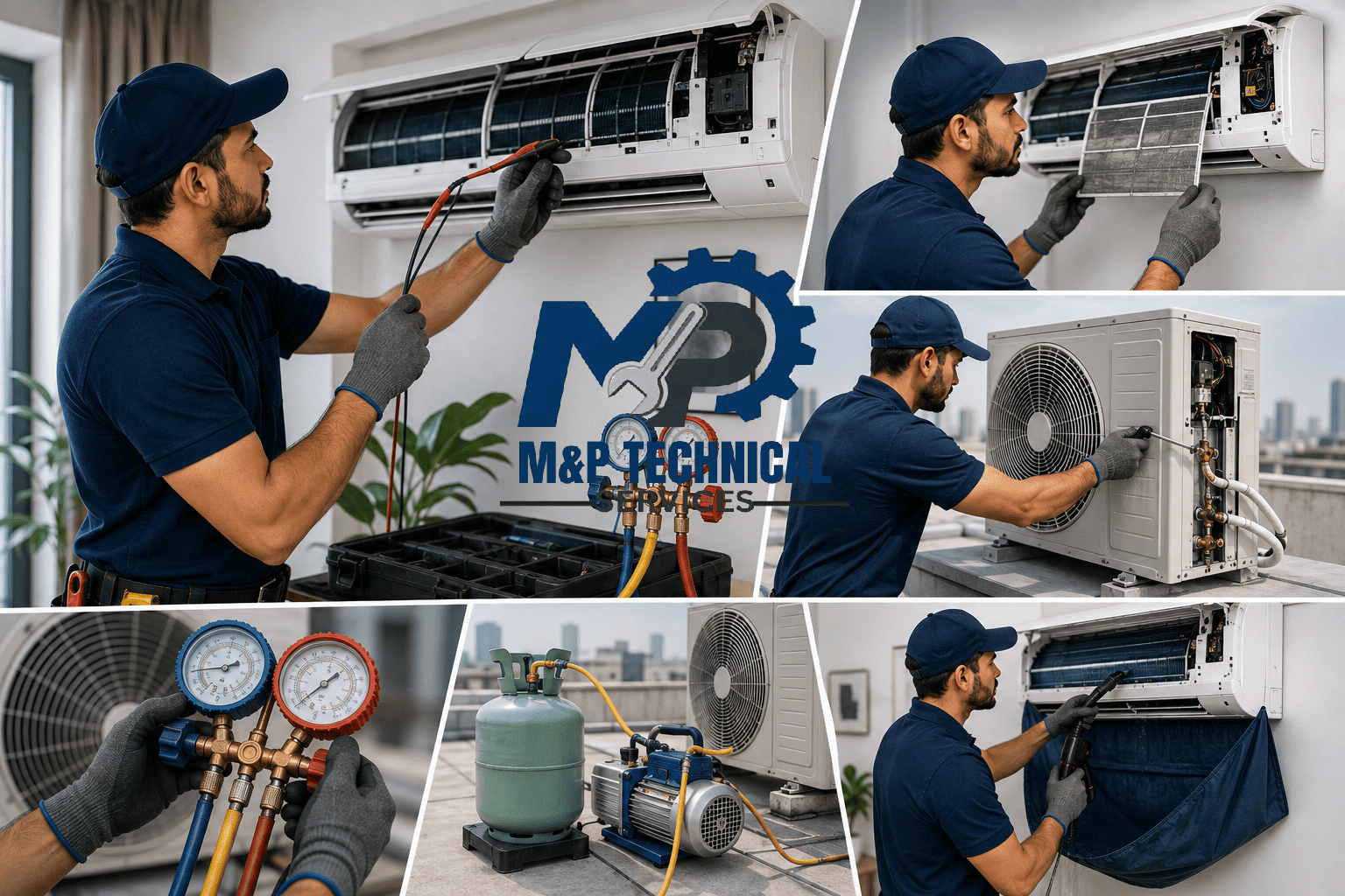 AC repair technician at work